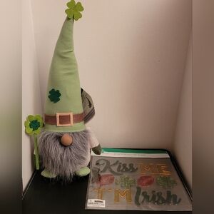 Aldi Huntington Home St Patricks Day Gnome Figurine & Window Gel Clings New